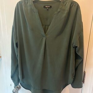 Madewell Deep Green V-Neck Blouse